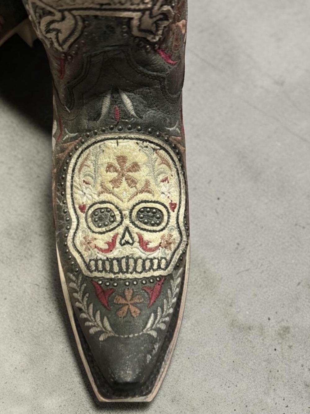Corral Dark Brown Leather Western Boots with Sugar Skull Embroidery Size 7 - Picture 4 of 6